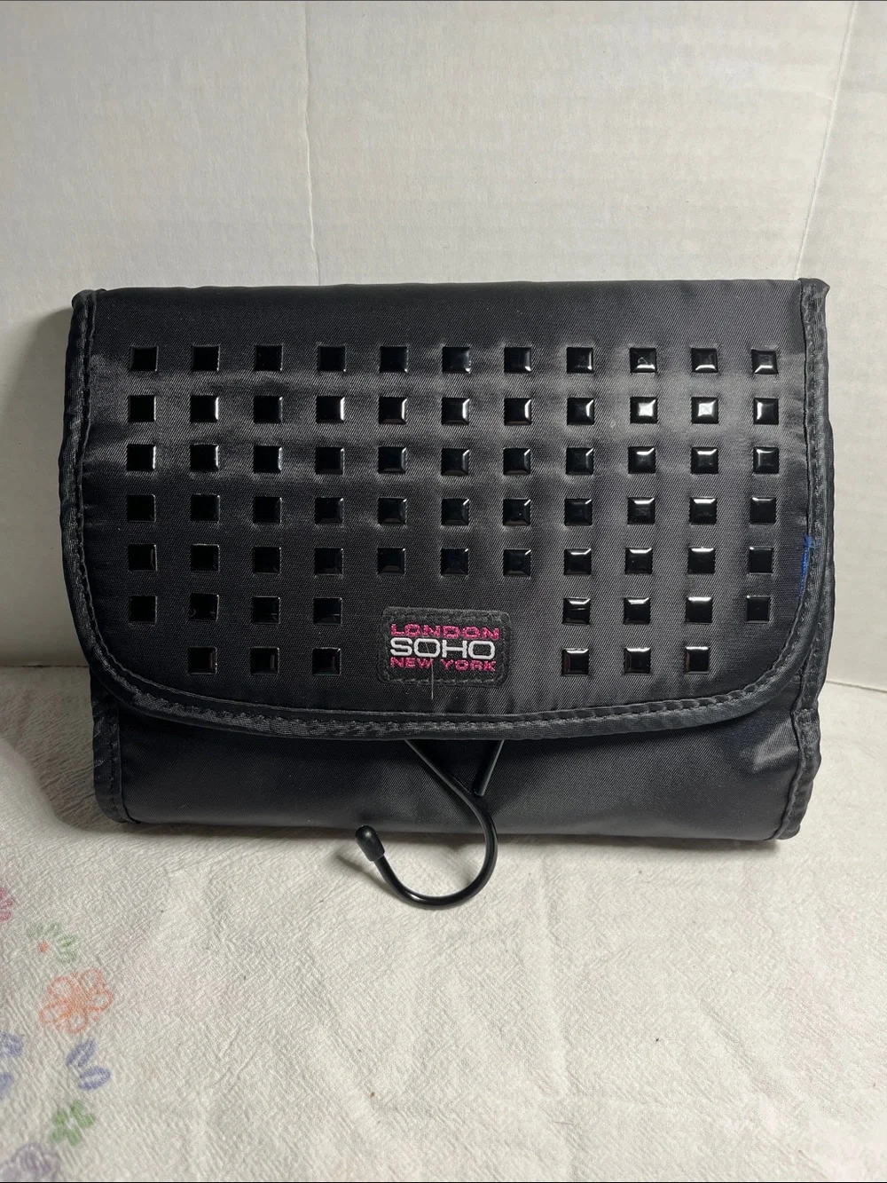 SOHO Beauty Black Cosmetic Makeup Bag with Studded Flap
